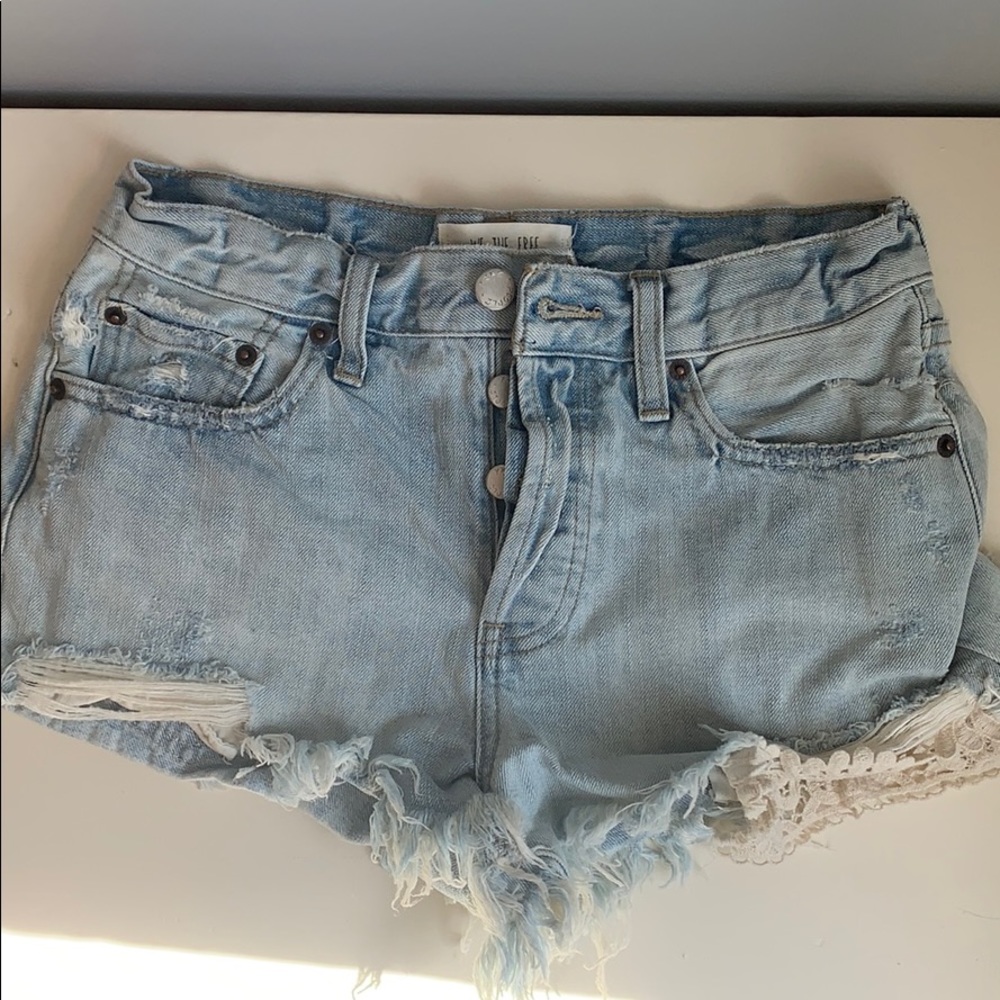 Free People light wash high waisted denim shorts